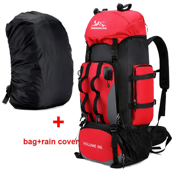 Mochila Viagem Cargueira 90L Aventureira Impermeável Vermelha