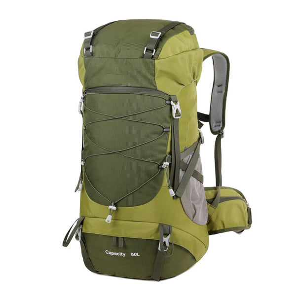 Mochila Camping 50 a 70L Impermeável e Capa de Chuva Verde Militar