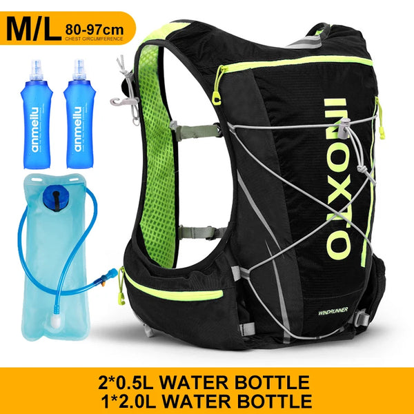 Mochila Colete de Hidratação 8L com Reservatório 2L + 2x500ml para Corrida e Ciclismo Preto (80-97cm)
