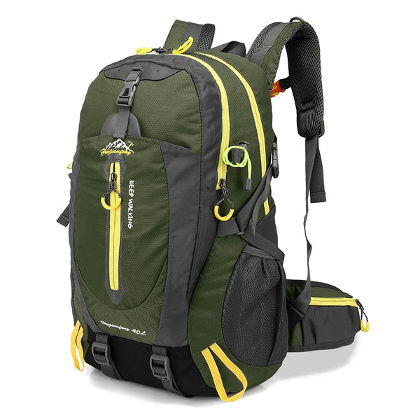 Mochila 40L Leve Impermeável para Trekking Camping e Aventura Verde Militar