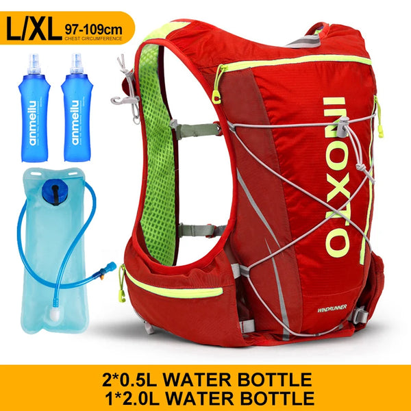 Mochila Colete de Hidratação 8L com Reservatório 2L + 2x500ml para Corrida e Ciclismo Vermelha (97-109cm)
