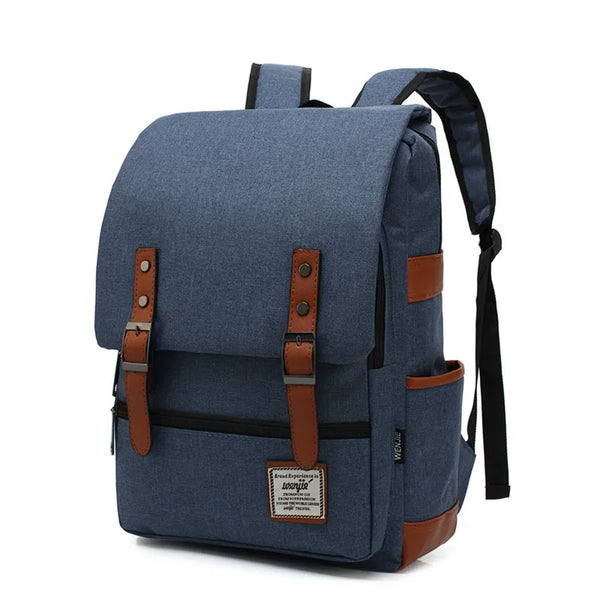 Mochila Feminina Viagem Notebook 16 Polegadas Vintage Lona Azul