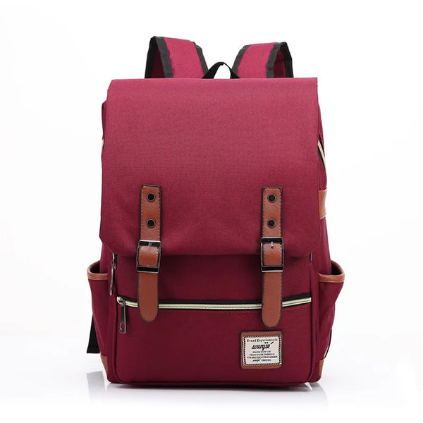 Mochila Feminina Notebook 14 Polegadas Vintage Lona Bordô