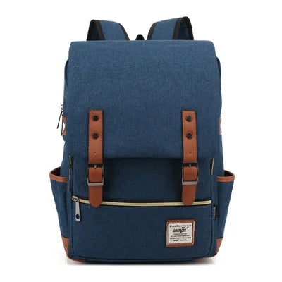 Mochila Feminina Notebook 14 Polegadas Vintage Lona Azul