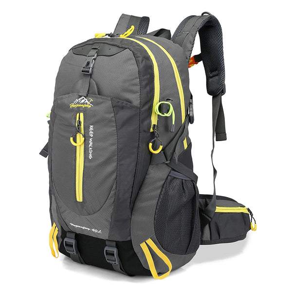 Mochila 40L Leve Impermeável para Trekking Camping e Aventura Cinza