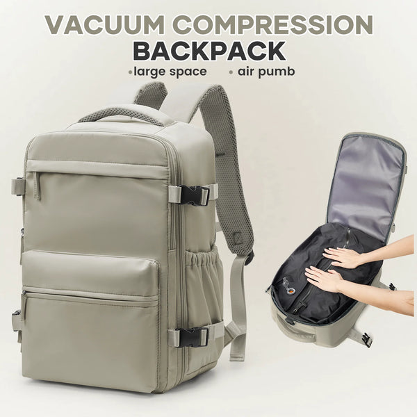 Mochila de Viagem Khaki com Compressão a Vácuo para Notebook 15.6