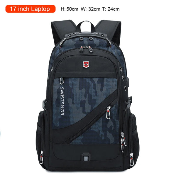 Mochila Notebook 17" Viagem Antifurto Impermeável Cinza Camuflada