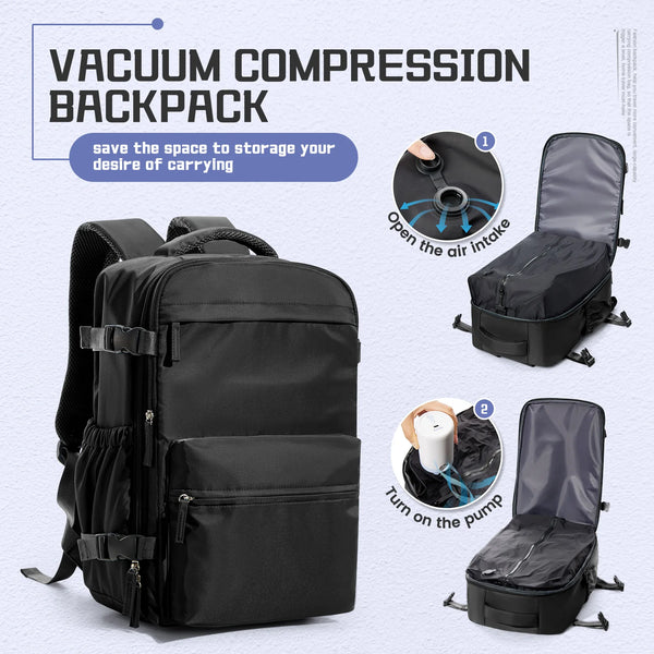 Mochila de Viagem Preta com Compressão a Vácuo para Notebook 15.6"