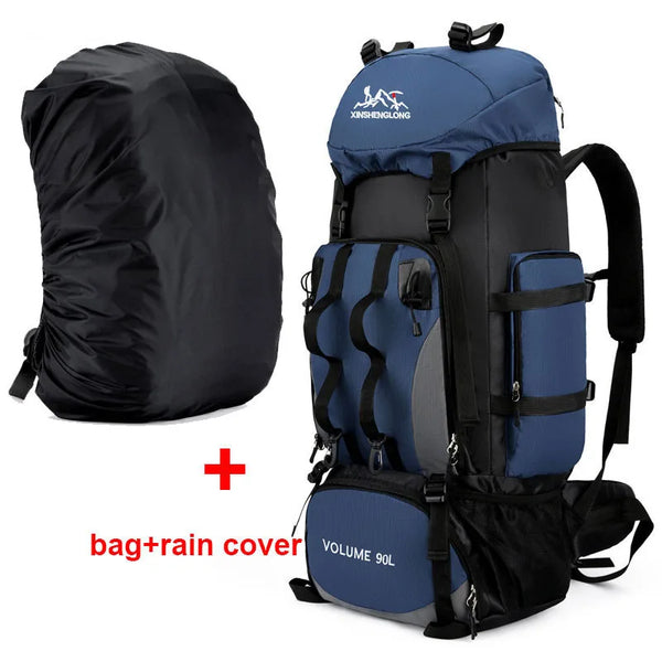 Mochila Viagem Cargueira 90L Aventureira Impermeável Azul Escuro