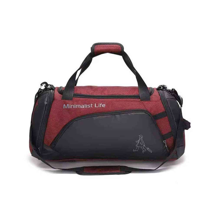Bolsa de Academia Grande com Compartimento de Sapatos Vermelha Urbanno, vista frontal, com design "Minimalist Life", alças de mão e alça de ombro, ideal para seus treinos.