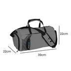  Bolsa de Academia IX Sport Pequena e Discreta cinza grafite, exibindo suas dimensões de 39cm de comprimento, 22cm de largura e 22cm de altura urbanno