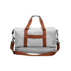 Bolsa de Academia e Viagem Grande com Compartimento de Sapatos Cinza Urbanno, vista traseira, com alças de mão e alça de ombro ajustável, destacando o design minimalista.