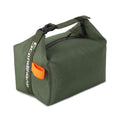 Bolsa Térmica Minimalista Urbanno verde, vista lateral com alça dobrável e detalhe em laranja, ideal para o dia a dia