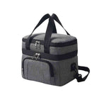 Bolsa Térmica Grande para Marmita com Duplo Compartimento 10L Urbanno cinza, vista frontal, destacando os dois níveis separados e alças de mão, ideal para refeições completas urbanno