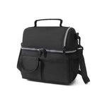 Bolsa Térmica Grande para Marmita com Duplo Compartimento 10L Urbanno preta, vista lateral mostrando a abertura diferenciada do compartimento superior e os bolsos laterais, ideal para praticidade no dia a dia urbanno