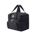 Bolsa Térmica Grande para Marmita com Duplo Compartimento 10L Urbanno preta, vista frontal, destacando os dois níveis separados e alças de mão, ideal para refeições completas urbanno