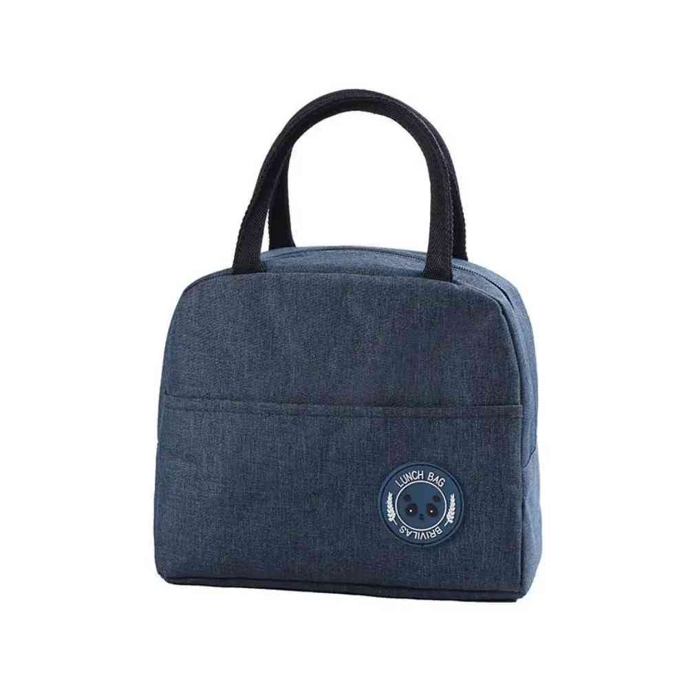 Bolsa Térmica para Marmitas e Dietas Urbanno azul, formato clássico com alças superiores pretas e bolso frontal com logo "LUNCH BAG"