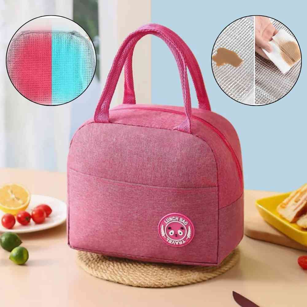 Bolsa Térmica para Marmitas e Dietas Urbanno rosa, mostrando detalhes do revestimento interno colorido, facilidade de limpeza e isolamento térmico