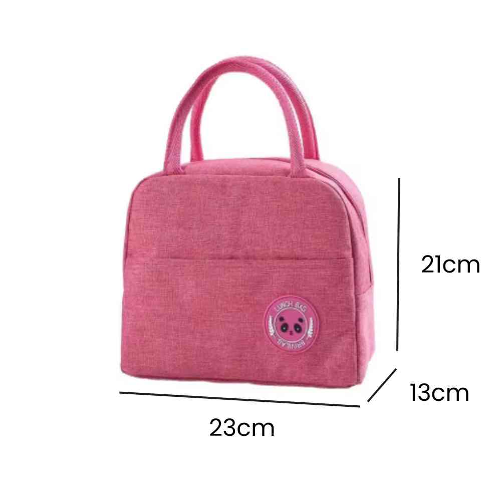 Bolsa Térmica para Marmitas e Dietas Urbanno rosa, exibindo suas dimensões de 23x13x21cm para refeições diárias