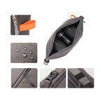 Bolsa Térmica Minimalista Urbanno cinza, mostrando interior com garrafas, tecido impermeável e detalhes de alça e zíper