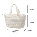 Bolsa Tote de Academia e Dia a Dia Feminina Acolchoada Urbanno branca, exibindo suas dimensões de 49cm de altura (29cm corpo + 20cm alça), 35cm de comprimento e 16cm de largura
