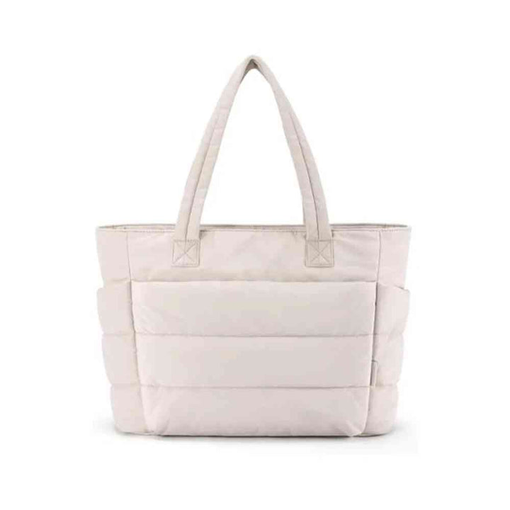 Bolsa Tote de Academia e Dia a Dia Feminina Acolchoada Urbanno branca, vista frontal, com design macio e acolchoado e alças superiores