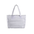 Bolsa Tote de Academia e Dia a Dia Feminina Acolchoada Urbanno cinza, vista frontal, com design macio e acolchoado e alças superiores
