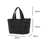  Bolsa Tote de Academia e Dia a Dia Feminina Acolchoada Urbanno preta, exibindo suas dimensões de 49cm de altura (29cm corpo + 20cm alça), 35cm de comprimento e 16cm de largura