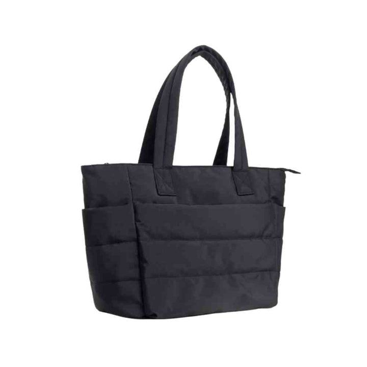 Bolsa Tote de Academia e Dia a Dia Feminina Acolchoada Urbanno preta, vista frontal, com design macio e acolchoado e alças superiores