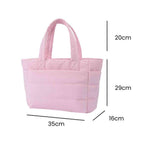 Bolsa Tote de Academia e Dia a Dia Feminina Acolchoada Urbanno rosa, exibindo suas dimensões de 49cm de altura (29cm corpo + 20cm alça), 35cm de comprimento e 16cm de largura