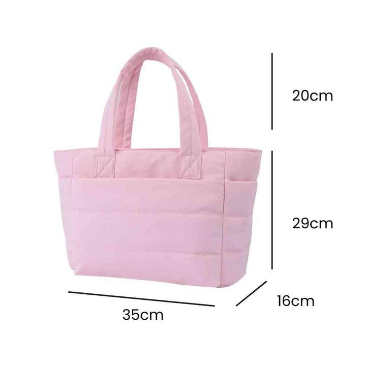 Bolsa Tote de Academia e Dia a Dia Feminina Acolchoada Urbanno rosa, exibindo suas dimensões de 49cm de altura (29cm corpo + 20cm alça), 35cm de comprimento e 16cm de largura