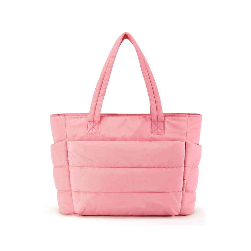Bolsa Tote de Academia e Dia a Dia Feminina Acolchoada Urbanno rosa, vista frontal, com design macio e acolchoado e alças superiores
