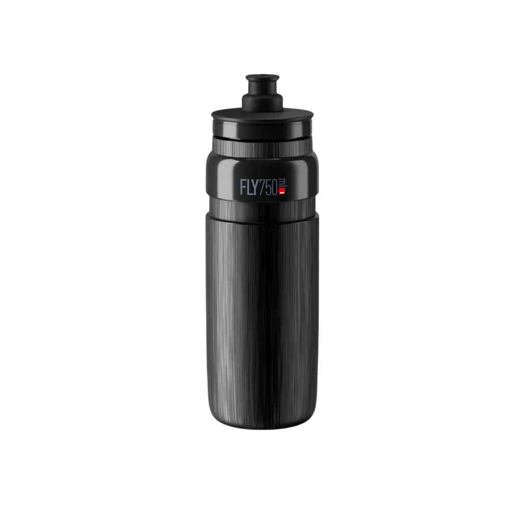 Caramanhola de Ciclismo Ultraleve FLY750 750ml Urbanno preta, vista frontal, com textura escovada e bico superior para hidratação