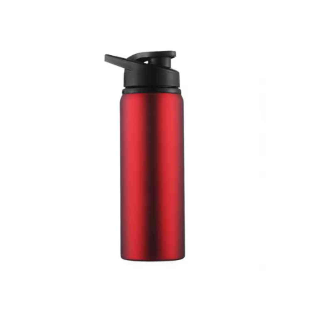 Garrafa de Academia e Hidratação em Alumínio 600ml Urbanno vermelha, com tampa preta e bico flip-top