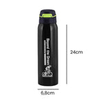 Garrafa de Academia Térmica com Canudo e Alça 500ml Urbanno preta, exibindo suas dimensões de 24cm de altura e 6,8cm de diâmetro, ideal para hidratação em treinos urbanno