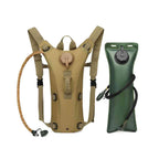Mochila de Hidratação 3L com Reservatório TPU para Corrida e Ciclismo na cor Khaki Urbanno, exibida ao lado de seu reservatório de água, destacando ambos os componentes para uso em esportes.