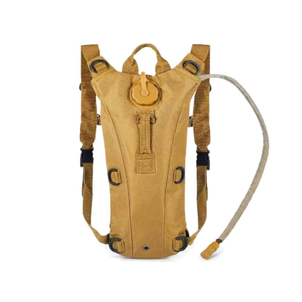 Mochila de Hidratação 3L com Reservatório TPU para Corrida e Ciclismo Khaki Urbanno, vista frontal, com bico e tubo de hidratação visíveis, ideal para atletas e atividades ao ar livre.