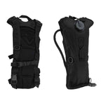 Mochila de Hidratação 3L com Reservatório TPU para Corrida e Ciclismo Preta Urbanno, exibindo a vista frontal com o tubo de hidratação e a vista traseira com as alças e painel acolchoado para as costas.