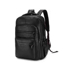 Mochila Notebook 15.6" em Couro PU Minimalista USB Preta Urbanno, vista frontal, com design elegante, vários bolsos com zíper e entrada USB lateral, ideal para trabalho e estudo.