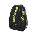 Mochila Raqueteira Babolat AERO preta com amarelo da Urbanno, vista frontal, com design moderno e compartimento superior para raquetes, ideal para jogadores de tênis urbanno