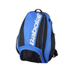Mochila Raqueteira Babolat azul e preta da Urbanno, vista frontal, com design moderno e compartimento superior para raquetes, ideal para jogadores de tênis urbanno
