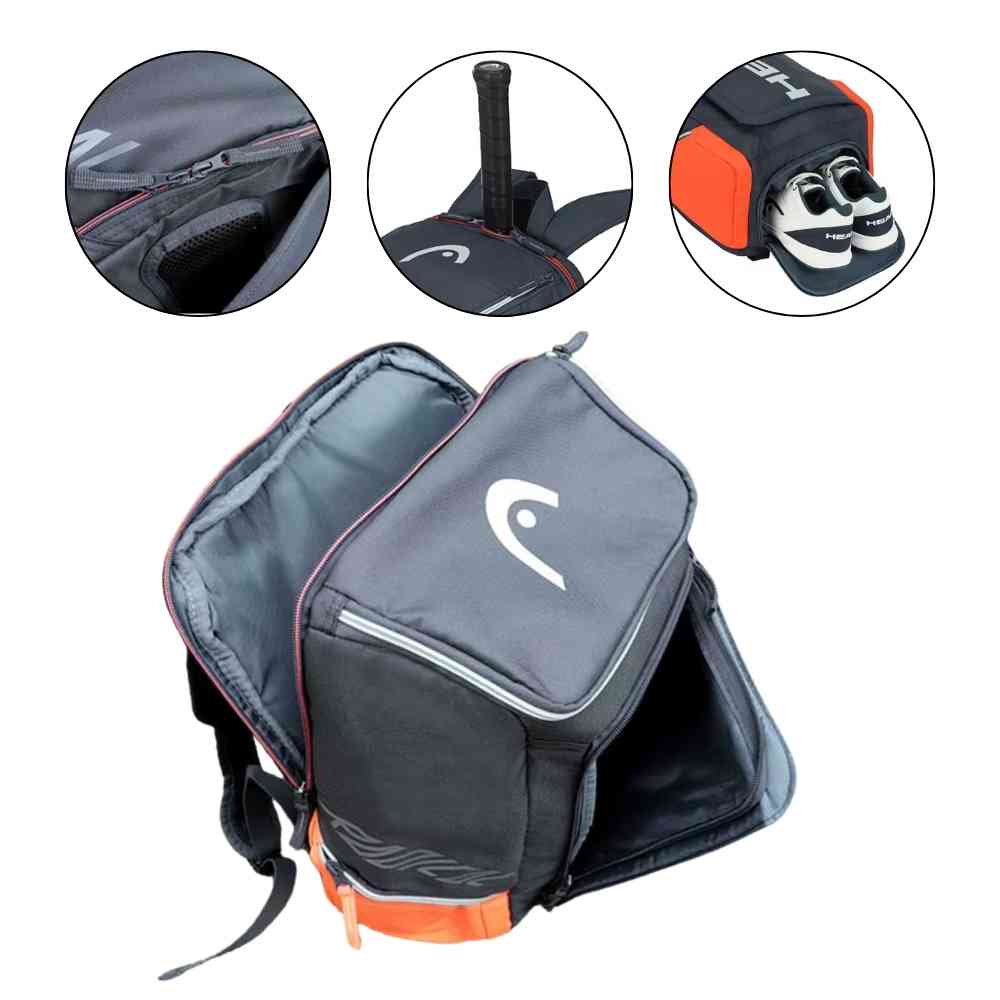 Mochila Raqueteira Head Radical Azul e Laranja com Compartimento de Sapatos