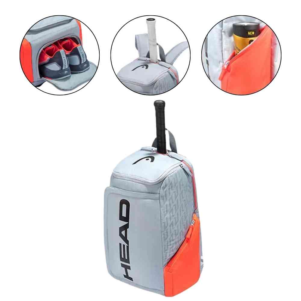 Mochila Raqueteira Head Radical Cinza e Laranja com Compartimento de Sapatos