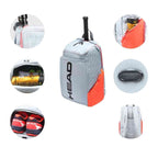 Mochila Raqueteira Head Radical Cinza e Laranja com Compartimento de Sapatos