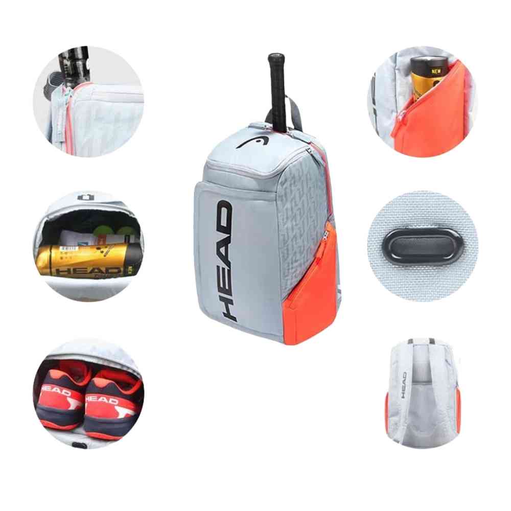 Mochila Raqueteira Head Radical Cinza e Laranja com Compartimento de Sapatos