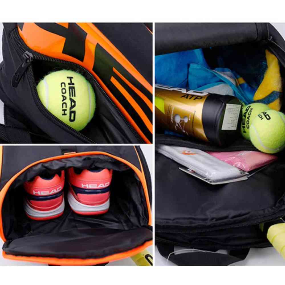 Mochila Raqueteira Head Preta e Laranja com Compartimento de Sapatos