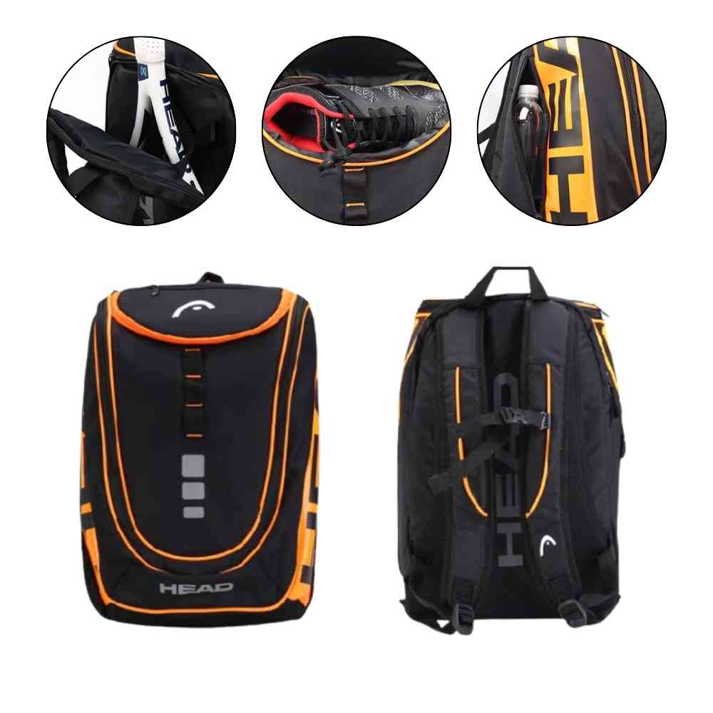 Mochila Raqueteira Head Preta e Laranja com Compartimento de Sapatos