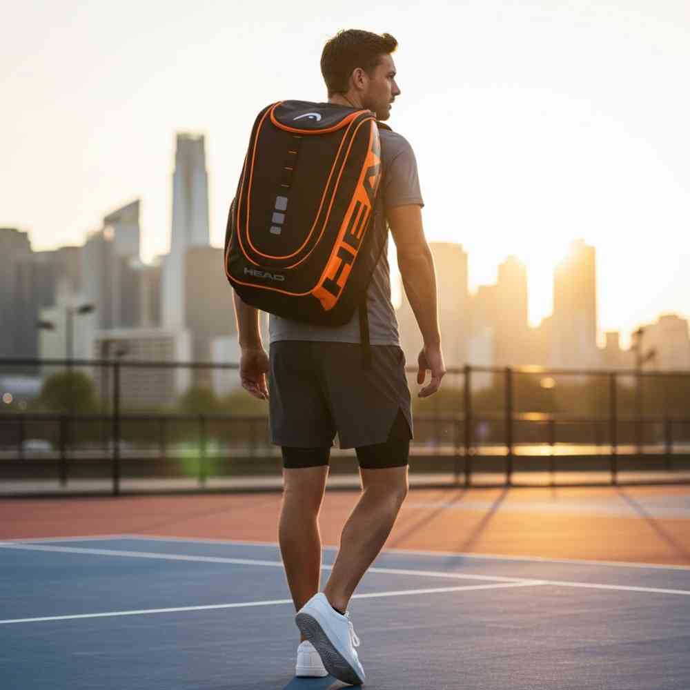 Mochila Raqueteira Head Preta e Laranja com Compartimento de Sapatos