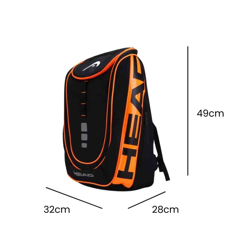 Mochila Raqueteira Head Preta e Laranja com Compartimento de Sapatos
