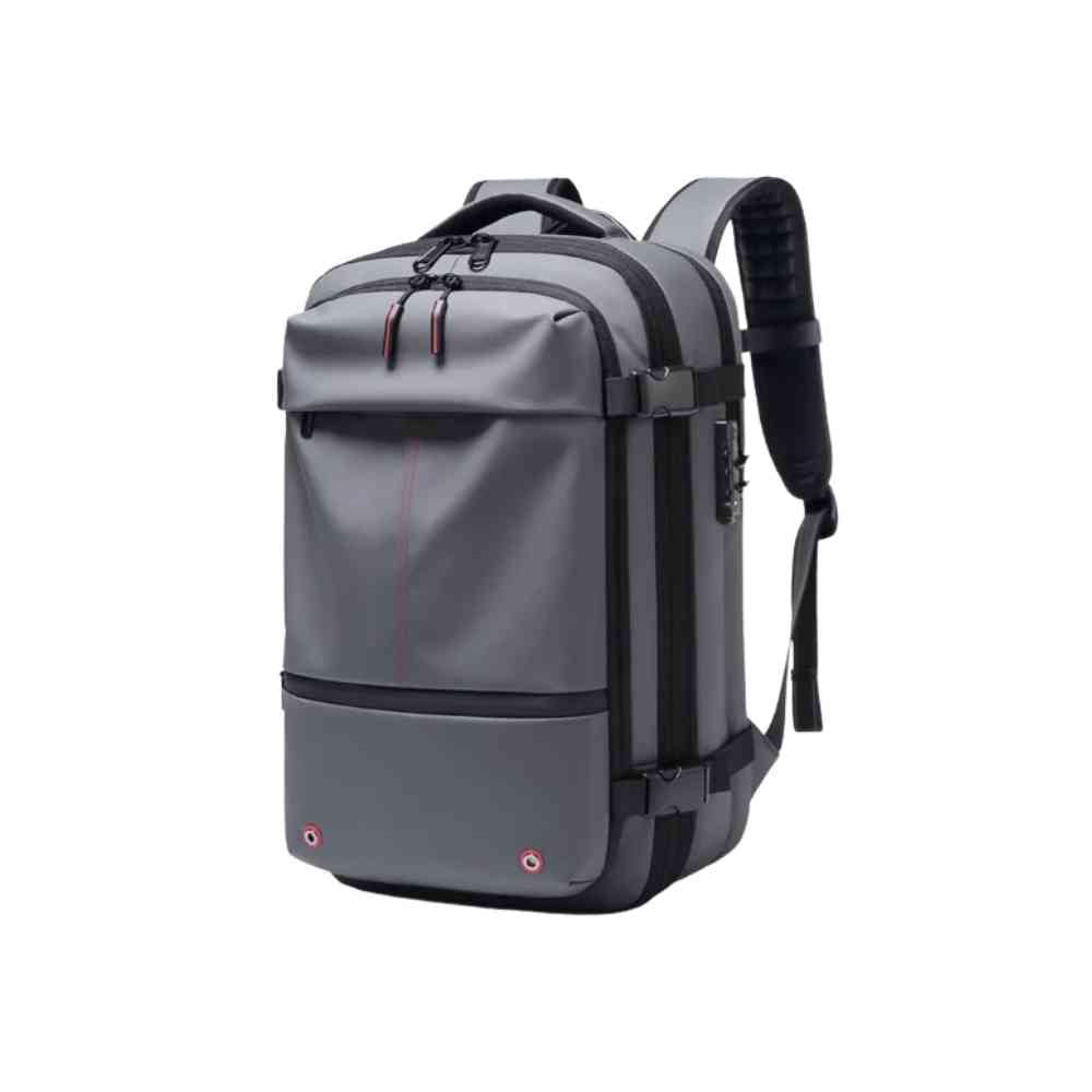 Mochila para viagem e trabalho URBANNO cinza, expansível, com compartimento para notebook de até 17 polegadas, design moderno